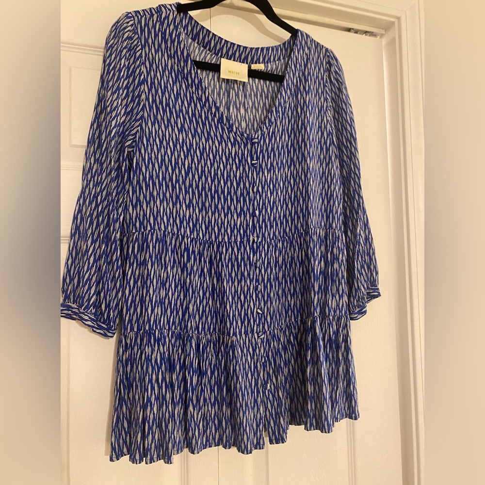 Anthropologie Maeve Lila Tiered Tunic Top V-Neck Blue Medium